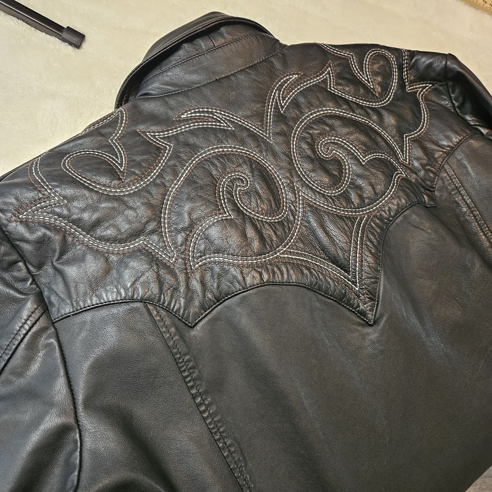 Moonshine Spirit Boot Barn Men's Black Leather Military Moto Jacket XL - Picture 14 of 14